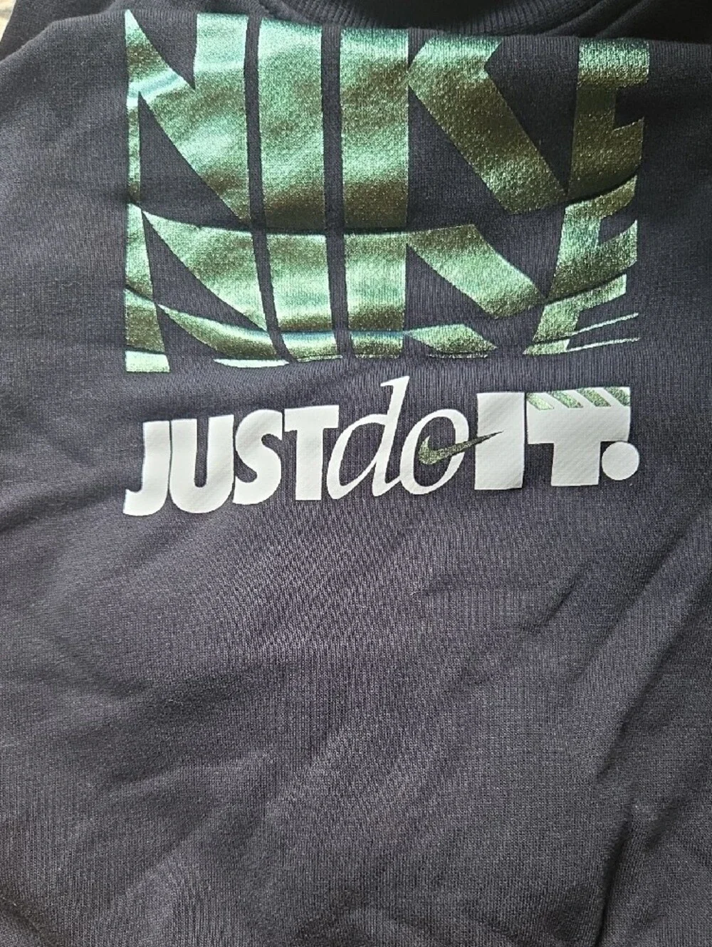 Nike Kids Black Sweatshirt with Metallic Green Graphic